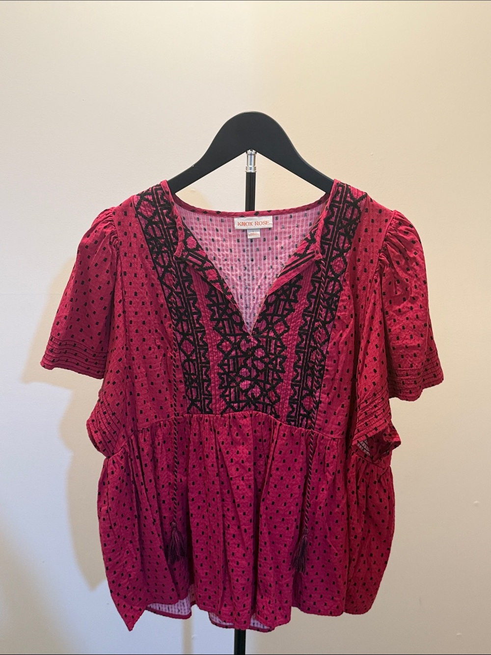 Knox Rose Raspberry Magenta Embroidered Peasant Blouse